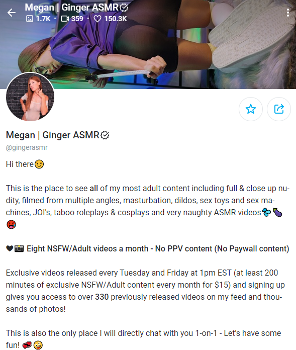 Capture d'écran de Ginger ASMR OnlyFans.