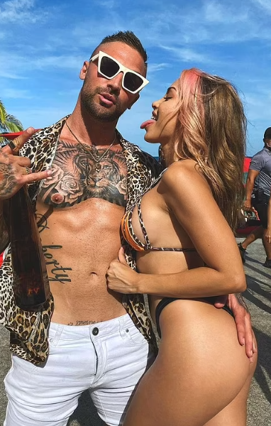 Jackson and Maddy (@jacksonmaddy) Couple onlyfans models picture with man and woman and they're wearing animal print clothes and bra