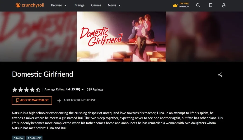 domestic girlfriend hentai series in crunchyroll.com