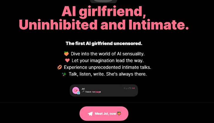Sitio web Joiaigirlfriend.com para chat de personajes de IA 
