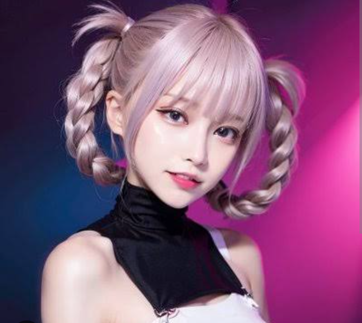 Beautiful pink hair AI waifu chatbot character 