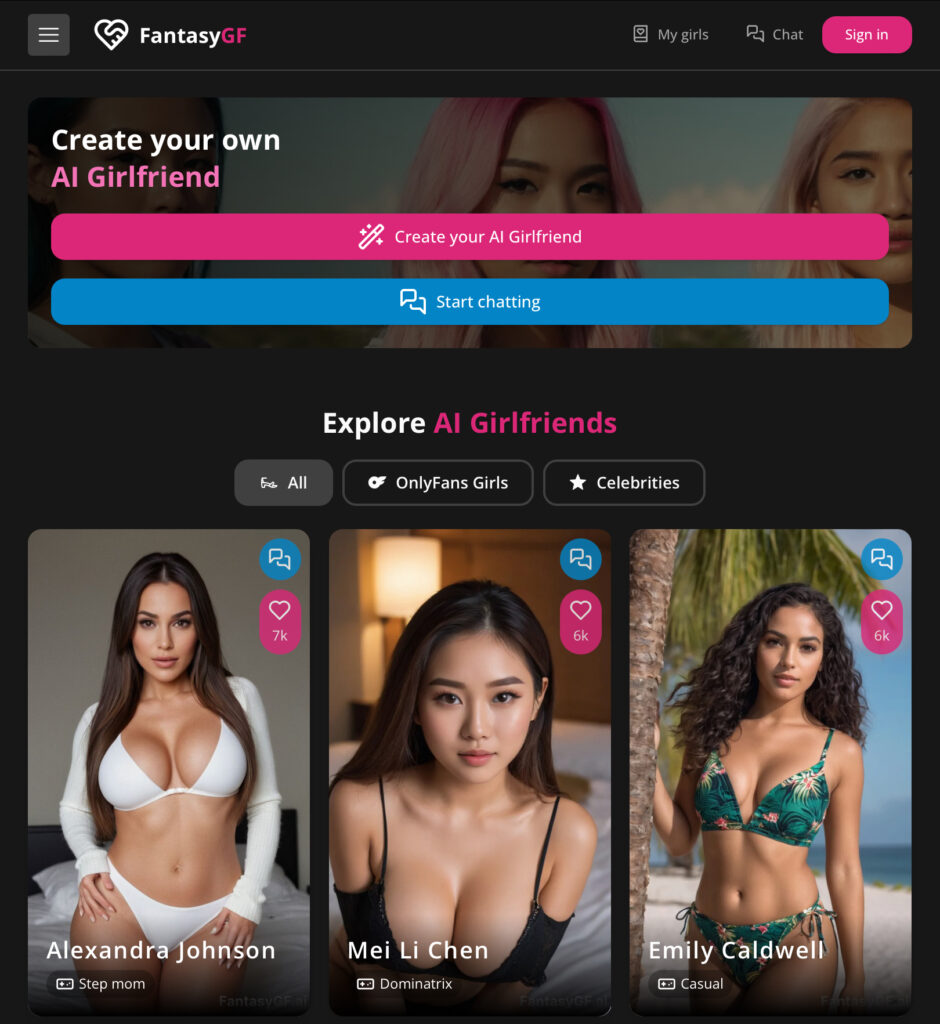 FantasyGF.ai per l'esperienza virtuale della fidanzata di una celebrità.
