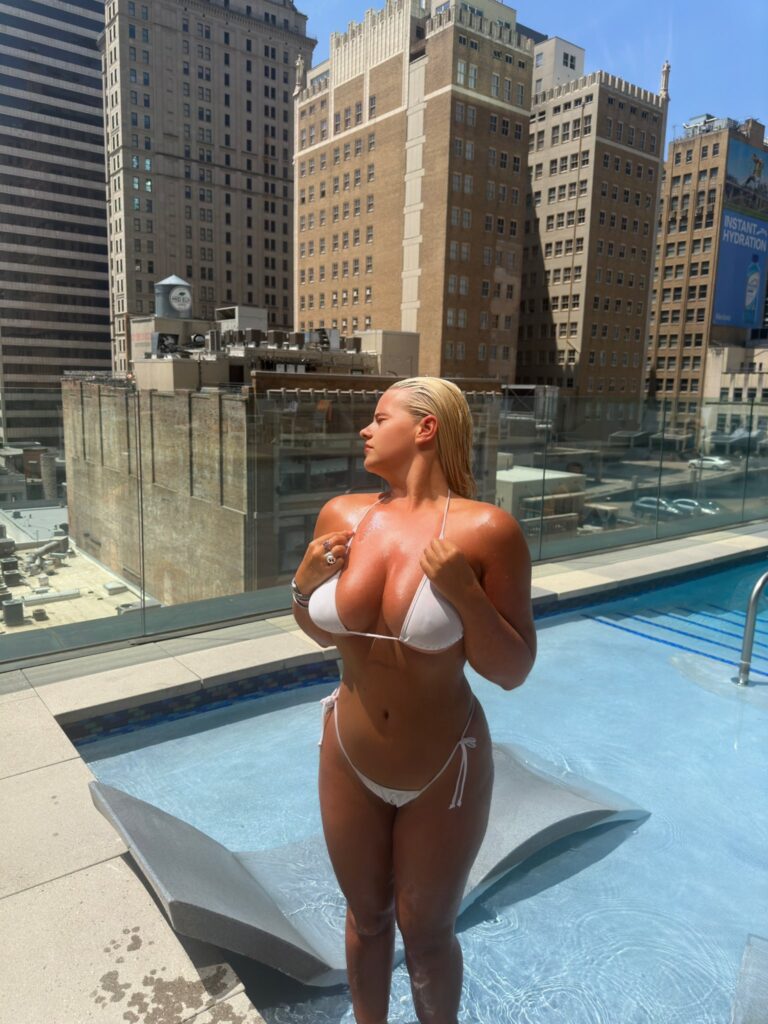 Apollonia Llewellyn @barbipage3 OnlyFans blonde model wearing white two piece bikini
