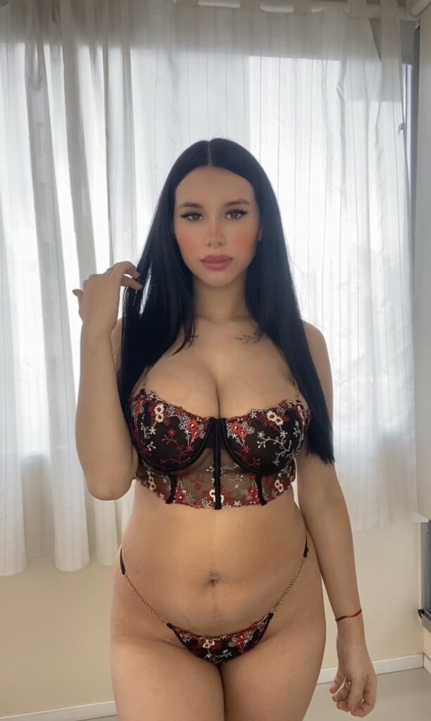 Vanessa Cherry OnlyFans big tits model wearing black floral lingerie
