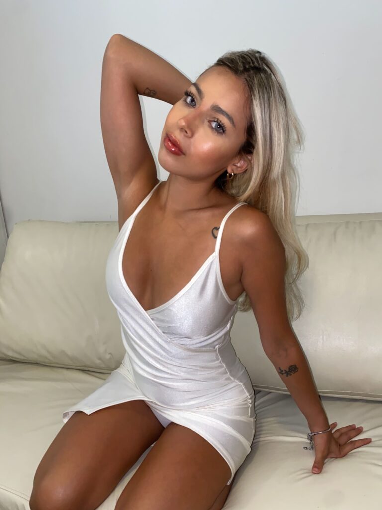 Chloe Monroe @itschloe.monroe OnlyFans blonde model wearing white dress