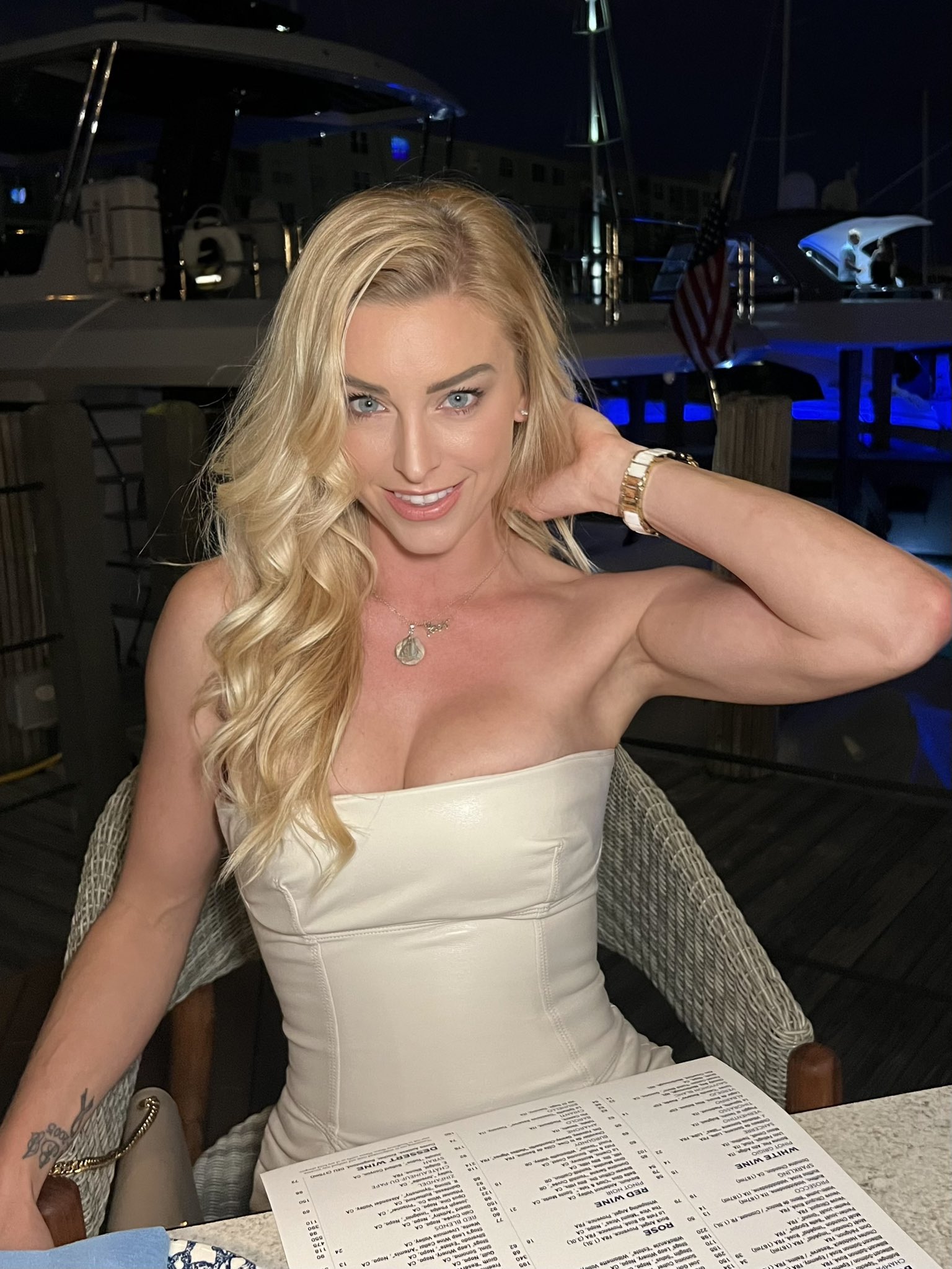 Kari Nautique @kari_nautique OnlyFans blonde model wearing white dress