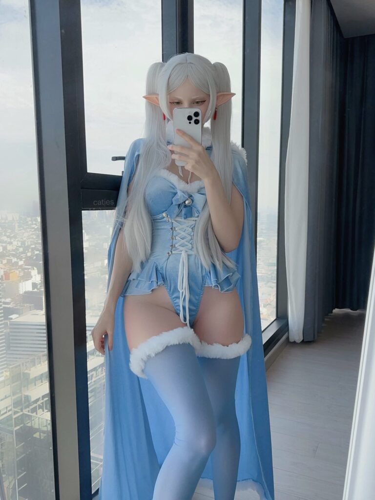 Caties OnlyFans cosplayer model wearing blue cosplay costume