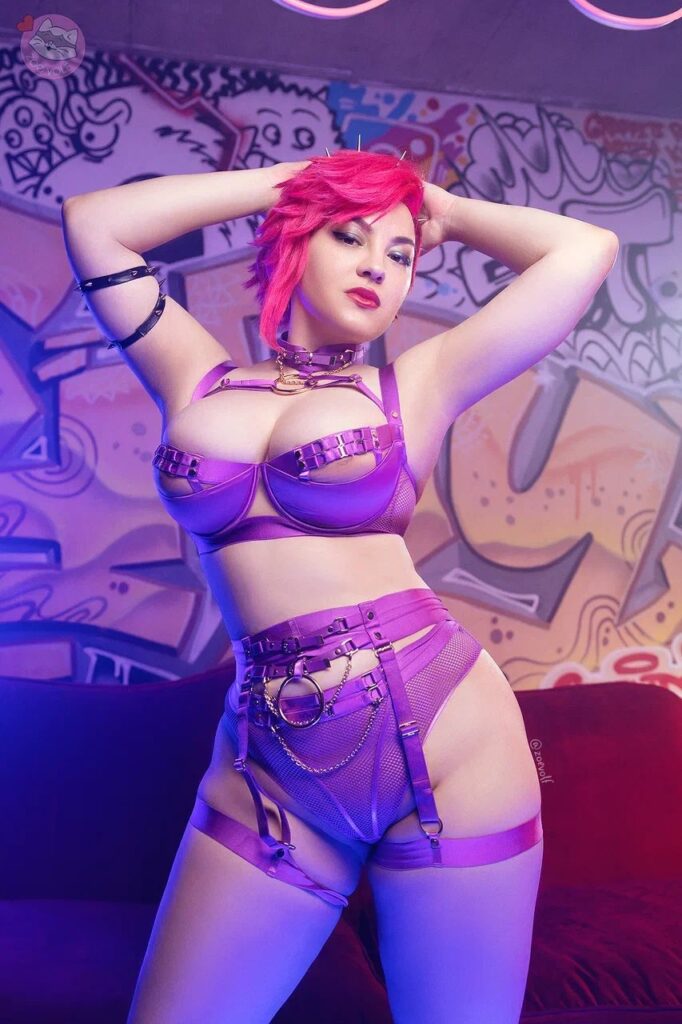 Zoe Volf @zoevolfcos OnlyFans model wearing purple lingerie