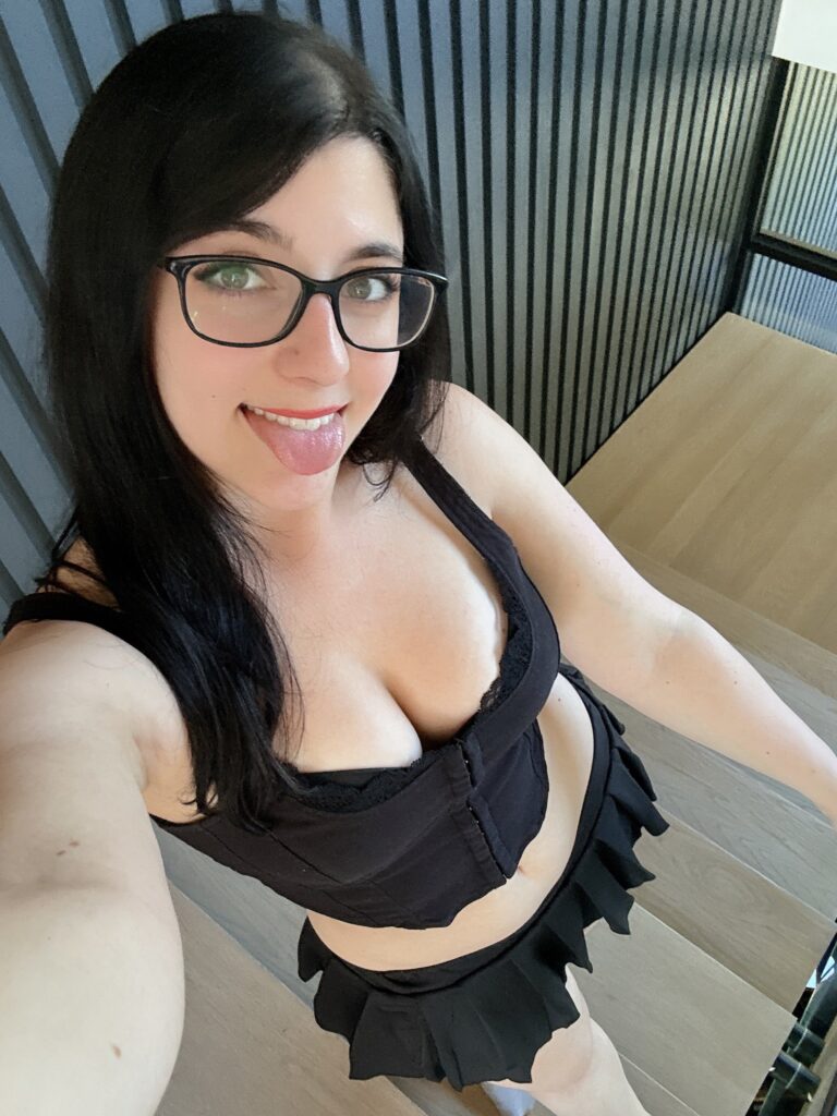 Sara Mei Kasai @sarameikasai OnlyFans big tits cosplayer model wearing black top and mini skirt