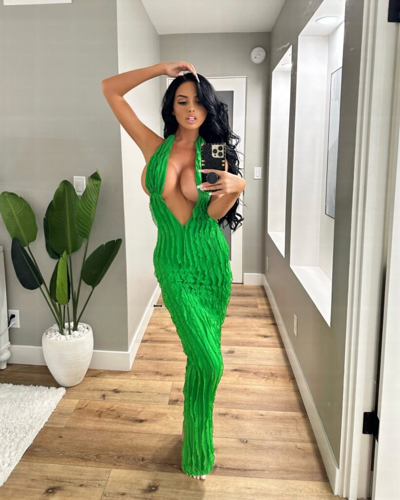 Abigail Ratchford @abigailratchford OnlyFans busty model wearing green dress mirror shot