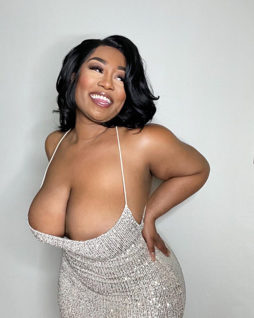 Brittney Tonee OnlyFans busty model wearing a silver dress