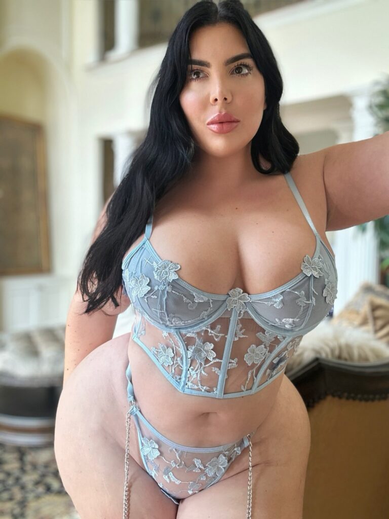Nicole Nurko OnlyFans chubby model wearing blue lingerie