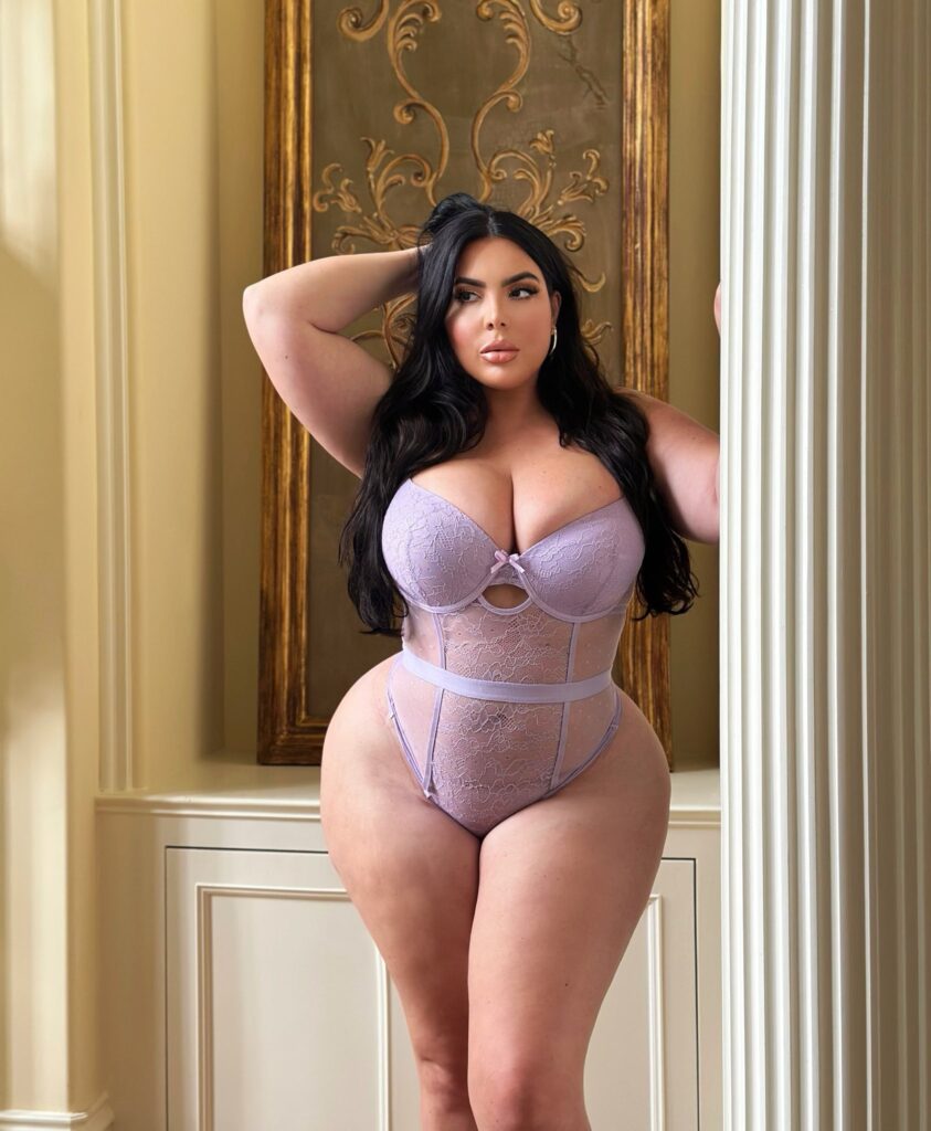 Nicole Nurko OnlyFans chubby model wearing purple lingerie