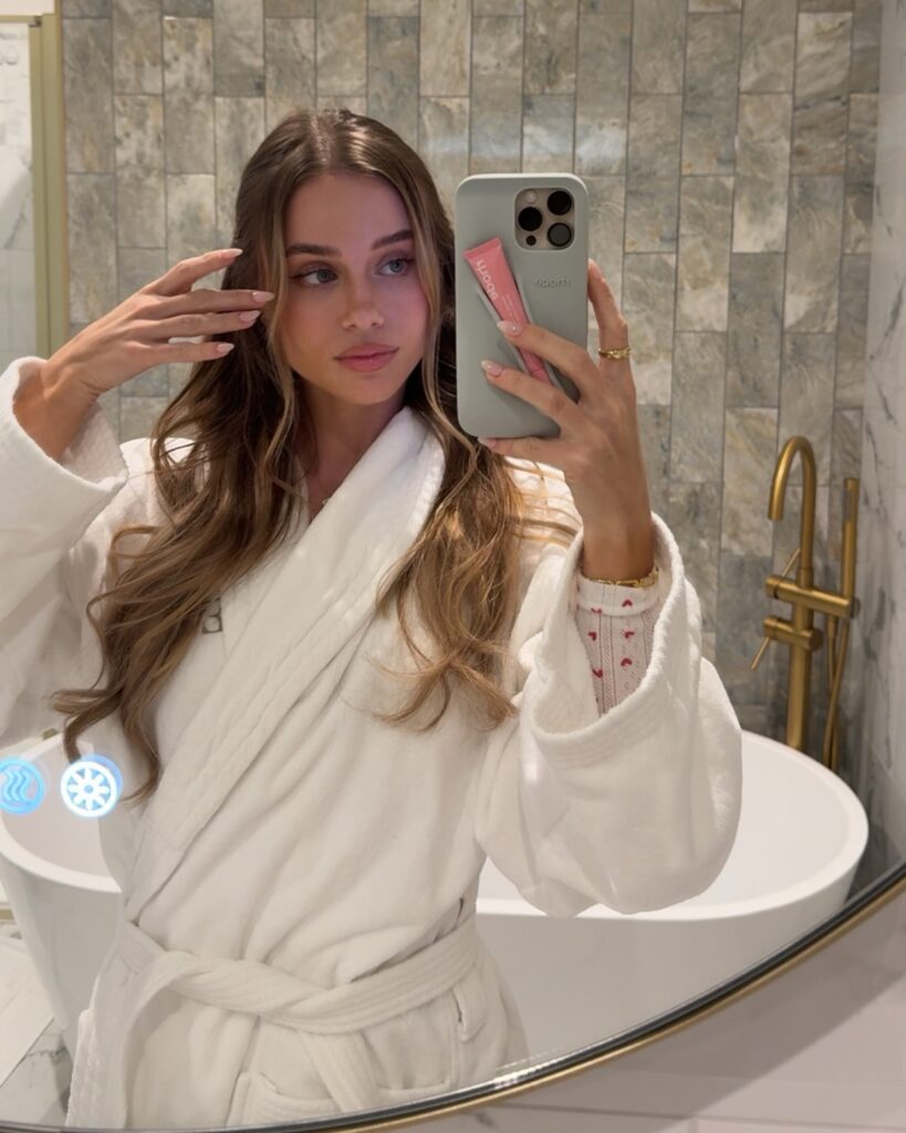 Hailey Grice OnlyFans teen blonde model wearing bathrobe 